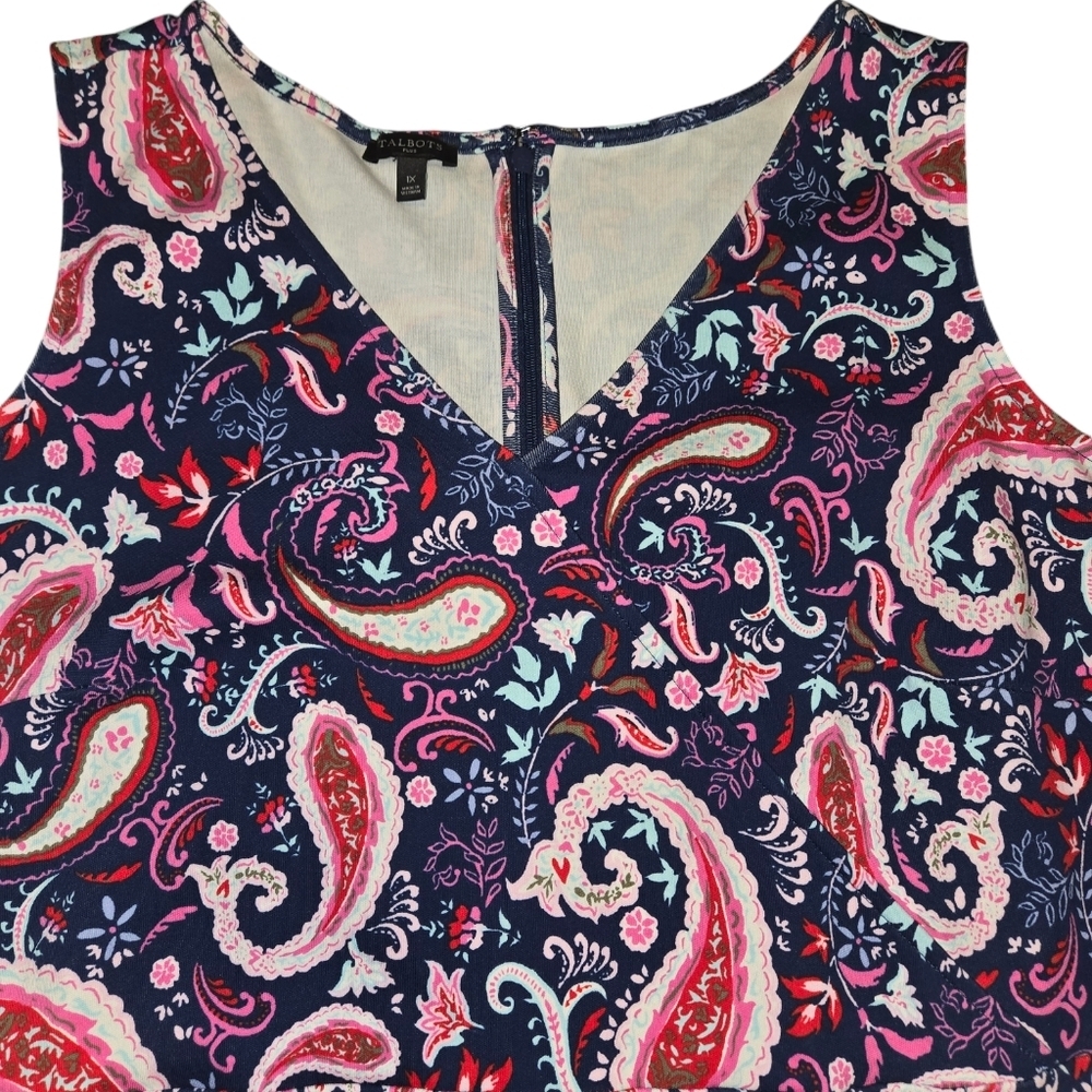 Talbots Plus Pink & Blue Paisley Dress, V-neck and sleeveless, Size 1X - Picture 5 of 7
